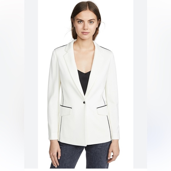 rag & bone Jackets & Blazers - Rag&bone Sandrine Knit Blazer Womens 10 Ivory Off White Black Piping Classic New